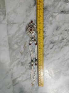 Red white moti necklace with earring