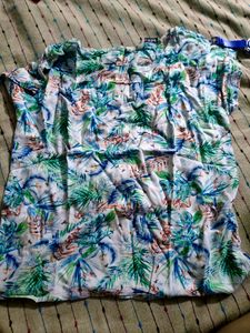 White Printed Cotton Top With Mega Sleeves
