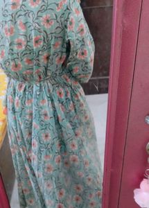 Janasya Gold L Size 100% Cotton Anarkali Kurta