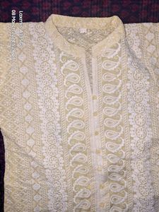 Chikankari Yellow White Kurta
