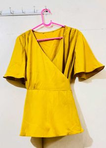 Chic Mustard Wrap Top