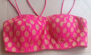 Swtantra Pink Brocade Spaghetti Strap Blouse