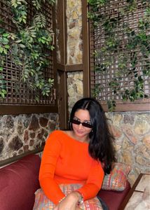 Orange Long Sleeve Backless Top