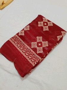 Red & Cream Printed Sari