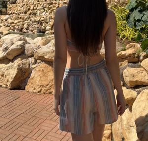 HWW, Textured Stripe Crop Top and Shorts Co-Ord