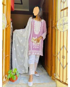 Lilac Color Pakistani Embroidered 2 Piece Suit Set