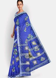 Blue Cotton Saree with Unique Print