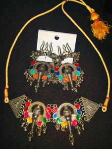 Oxidised Silver Trishul Ganesha Set