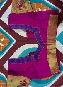 Purple &amp; Gold Sari with Peacock Border