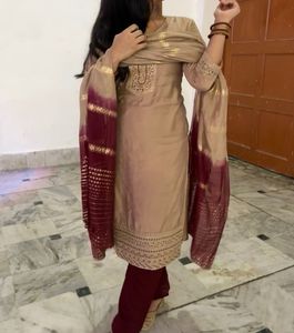 Elegant Beige Embroidered Salwar Suit