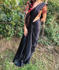 Premium Black Saree Satin Silk