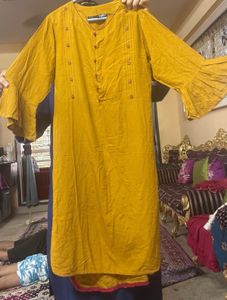 Mustard Kurta with Flared Sleeves