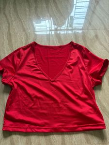Red Satin Crop Top XL