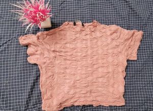 Textured Peach Short Sleeve Top