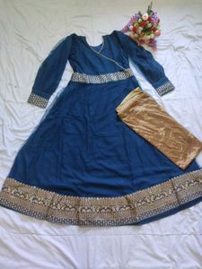 Elegant Blue Embroidered Ethnic Dress