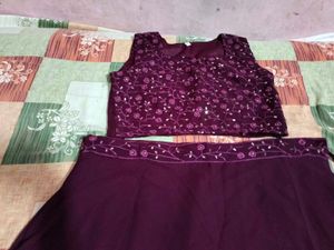 Burgundy Crop Top Skirt Set