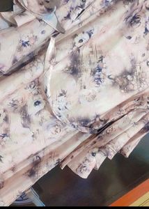 Cream &amp; Tan Color Printed Dress For 38 Bust