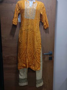 🥭Vibrant Marigold Bandhani cotton Kurta Set🥭🧡