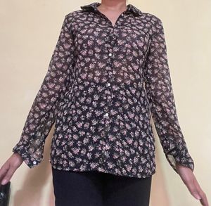 Floral Sheer Button Up
