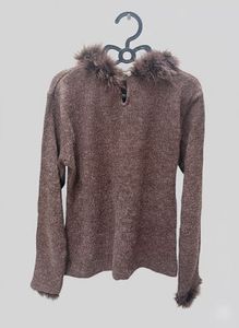 Brown Knit Top Fur Trim