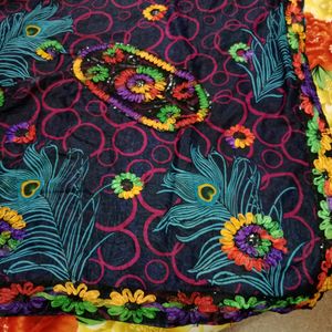 Ribbon Embroidery Printed Saree