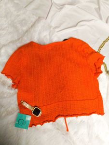 🥰Combo of Orange Tie-Front Top &amp; Bag😍