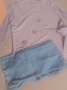 XL Size Cute Top &amp; Pearl Denim Jeans Set