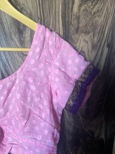 Pink Saree With Purple Lace