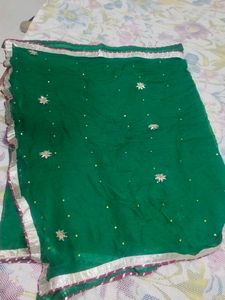 Green Dupatta with Floral Embroidery