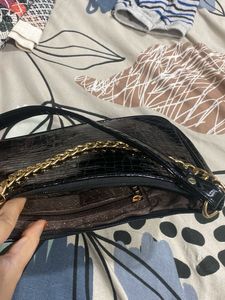 Black Croc Chain Shoulder Bag