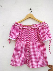 Pink Gingham Off-Shoulder Top