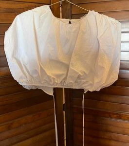 ZARA White Balloon Crop Top