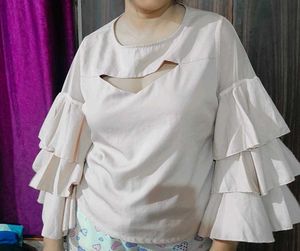 Cute Cream-Colored Ruffle Sleeve Top