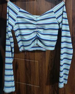 Multicolored Cropped Stripped Blouse Top #top #blo