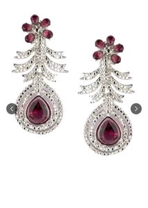 ElegantRhodium Plated  Red Stone Earrings