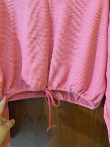 Pink Drawstring knit Cropped Top