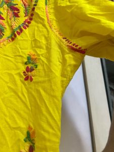 Yellow Chikankari Embroidered Kurta
