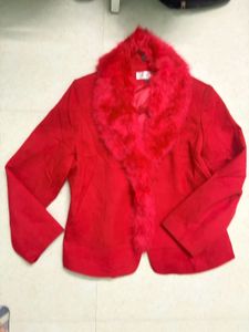 Red Faux Fur Collar Jacket🧑‍🎄❤️