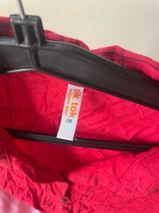 Red Textured Button-Up Shirt