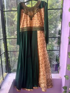 Elegant Green & Gold Anarkali Dress