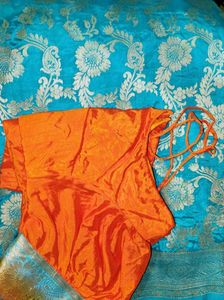 Stunning Orange & Turquoise Blue Banarasi Silk Sar