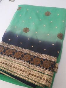 Light Green With Dark Blue Saree