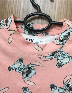 Lilo And Stitch Print Peach T-shirt for Women