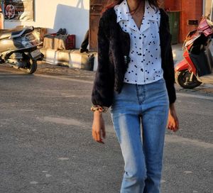 Faux Fur Black Cardigan @lowestprice