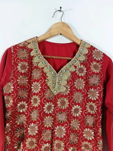 Red Embroidered Casual Top (Women)