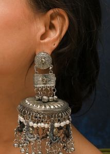 Statement Silver Jhumka Earrings