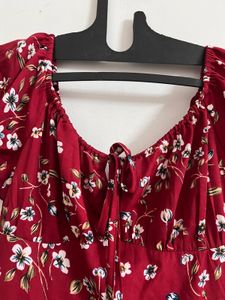 Floral Print Red Mini Dress,size-S