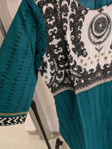 Teal Kurta with Ornate Baroque Print