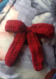 Red Crochet Bow Hair Clip handmade
