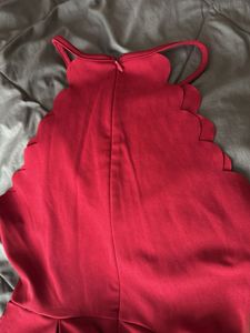 Burgundy Scalloped Halter Fit &amp; Flare Dress